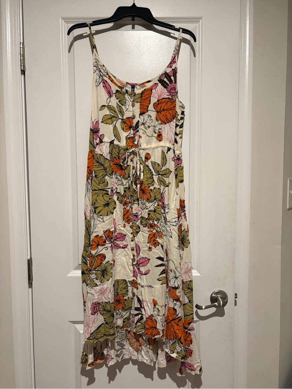 Mossimo Supply Co. Cream Floral Midi Dress with Orange, Green & Pink Accents